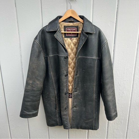 Andrew Marc 80’s Black Leather Coat w/ Quilted Lining